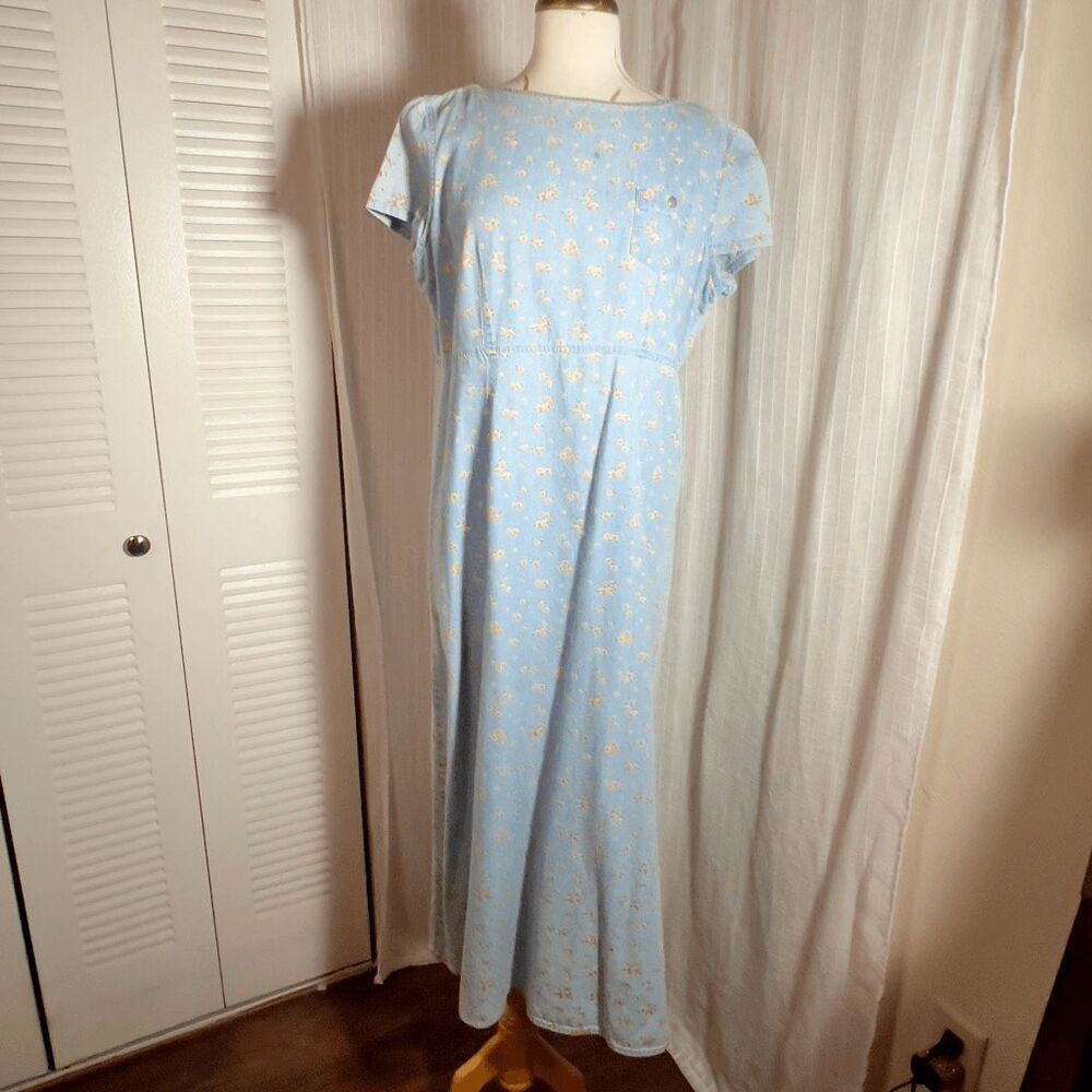 Villager Sport 90s Vintage Rose Denim Maxi Dress M Cottagecore Prairie Romantic